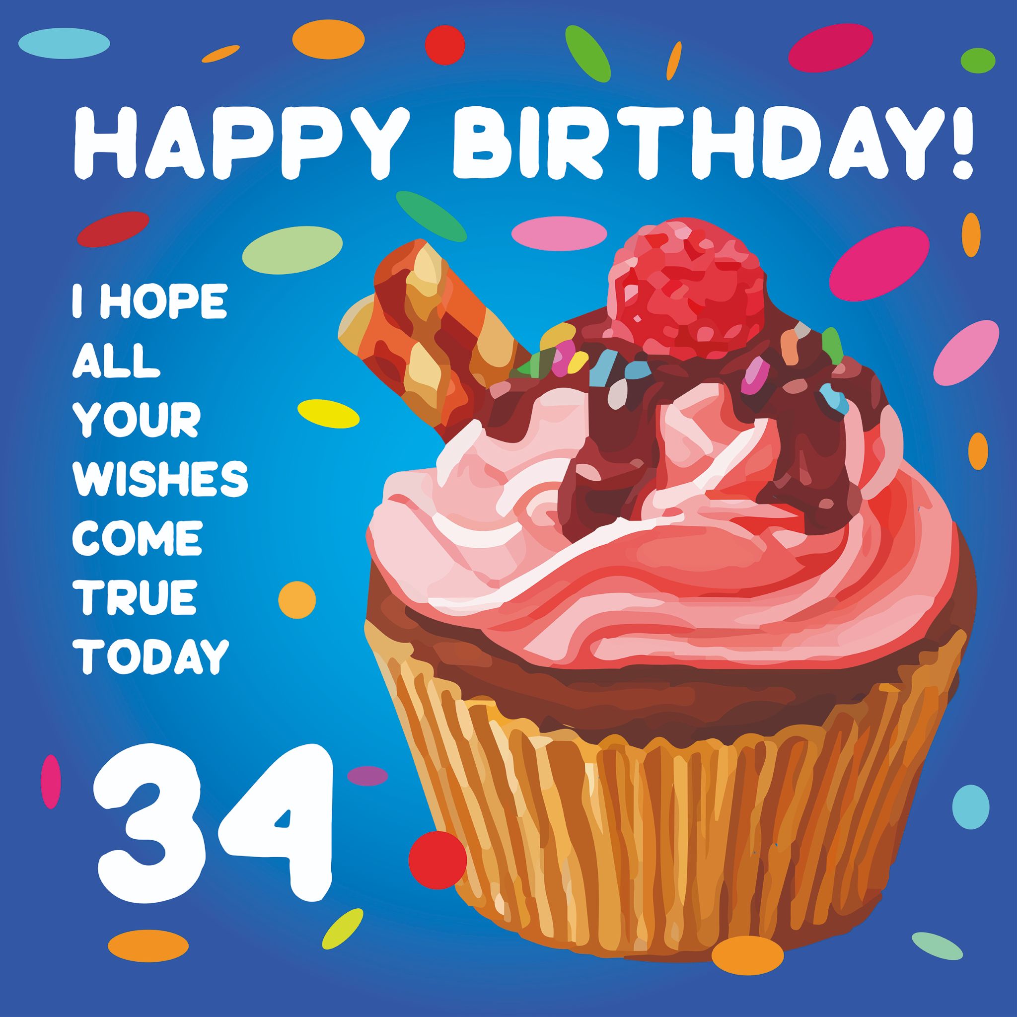 Happy 34th Birthday Cupcake Card – Boomf
